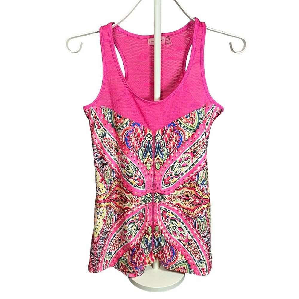 Nanette Lepore play pink paisley vibrant bright workout sleeveless top size XS